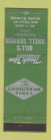 Matchbook Cover - Bill's Shell oil gas Elgin IL Goodyear Tires GREEN