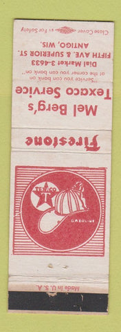 Matchbook Cover - Mel Berg's Texaco oil gas Antigo WI WEAR