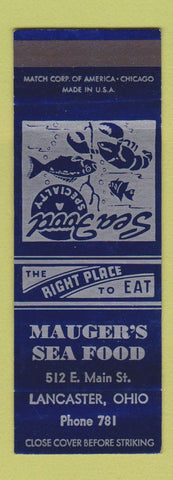 Matchbook Cover - Mauger's Seafood Lancaster OH SAMPLE
