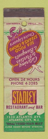 Matchbook Cover - Stanley Restaurant Bar Atlantic City NJ WEAR