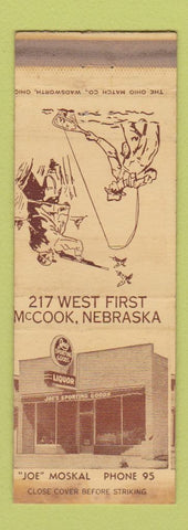 Matchbook Cover - Joe's Sporting Goods Liquor McCook NE WORN