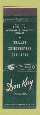 Matchbook Cover - Don Kay Men's Clothes Pasadena CA