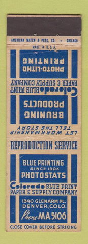 Matchbook Cover - Bruning Colorado Blue Print Paper Denver Colorado