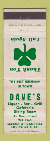 Matchbook Cover - Dave's Restaurant Louisville KY WORN