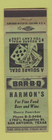Matchbook Cover - Harmon's Restaurant San Antonio TX WEAR