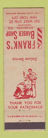 Matchbook Cover - Frank's Barber Shop New York City
