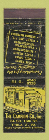 Matchbook Cover - Campion Blue Print Photo Copies Philadelphia PA WORN