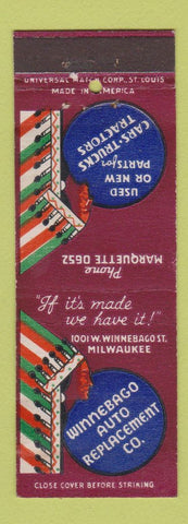 Matchbook Cover - Winnebago Auto Replacement Parts Milwaukee WI Indian