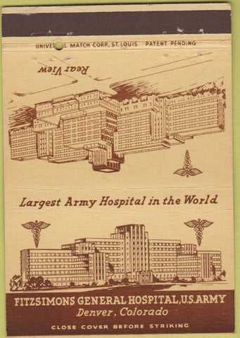 Matchbook Cover - Fitzsimons General Hospital US Army Denver CO 40 Strike