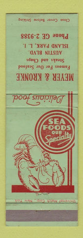 Matchbook Cover - Meyer & Kronke Restaurant Austin Park LI NY lobster