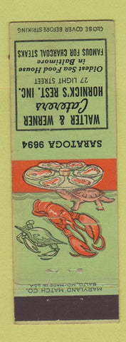 Matchbook Cover - Walter & Werner Catering Hornick's Restaurant Baltimore MD
