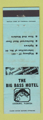 Matchbook Cover - Big Bass Motel Leesburg FL BLUE WEAR