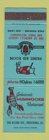 Matchbook Cover - Johnson's Hummocks Restaurant Providence RI lobster