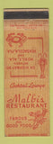 Matchbook Cover - Malbi's Restaurant between Pensacola FL and Mobile AL WEAR