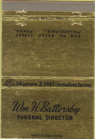 Matchbook Cover - WM H Battersby Funeral Home Philadelphia PA 40 Strike