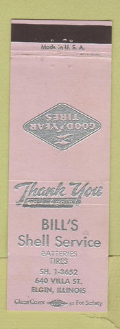 Matchbook Cover - Bill's Shell oil gas Elgin IL Goodyear Tires LAVENDER