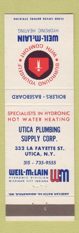 Matchbook Cover - Weil McLain Heating Utica NY