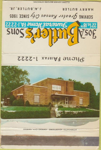 Matchbook Cover - Butler's Funeral Home Kansas City MO 40 Strike