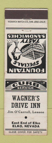 Matchbook Cover - Wagner's Drive Inn Elko NV WEAR