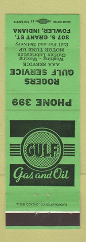 Matchbook Cover - Rogers Gulf oil gas Fowler IN GREEN