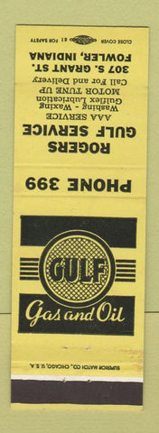 Matchbook Cover - Rogers Gulf oil gas Fowler IN YELLOW