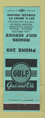 Matchbook Cover - Rogers Gulf oil gas Fowler IN TEAL