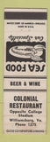 Matchbook Cover - Colonial Restaurant Williamsburg VA low phone # WEAR