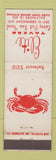 Matchbook Cover - Elite Tavern Baltimore MD crab