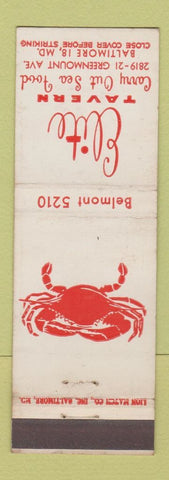 Matchbook Cover - Elite Tavern Baltimore MD crab