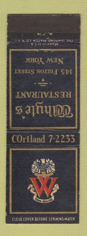 Matchbook Cover - Whyte's Restaurant New York City