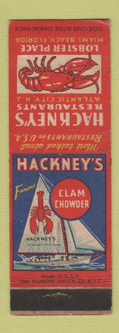 Matchbook Cover - Hackney's Restaurants Atlantic City NJ lobster WEAR