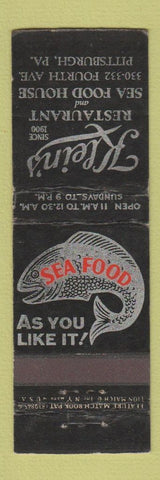 Matchbook Cover - Klein's Rsetaurant Seafood Pittsburgh PA feature