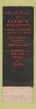 Matchbook Cover - Klein's Rsetaurant Seafood Pittsburgh PA feature