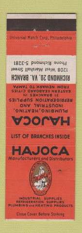 Matchbook Cover - Hajoca Plumbing Heating Supply Richmond VA