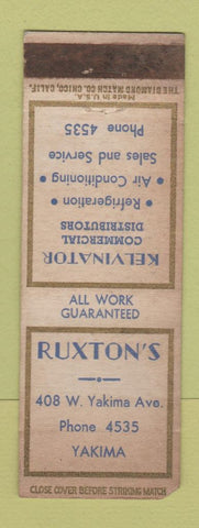 Matchbook Cover - Ruxton's Kelvinator Appliances Yakima WA WORN