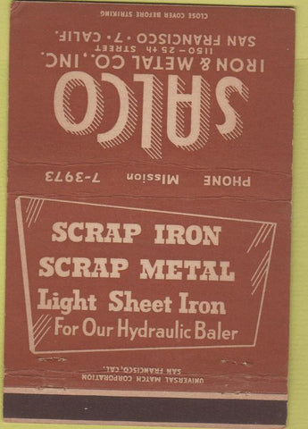 Matchbook Cover - Salco Iron Mteal San Francisco CA 40 Strike