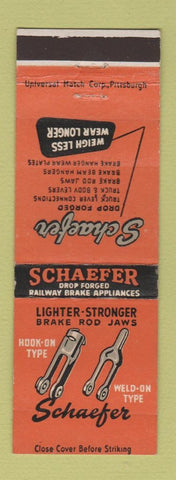 Matchbook Cover - Schaefer Railroad Brake Appliances