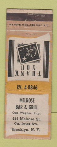 Matchbook Cover - Melrose Bar Grill Brooklyn NY