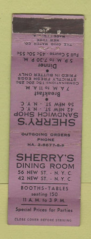 Matchbook Cover - Sherry's Dining Room New York City WEAR