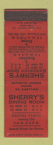 Matchbook Cover - Sherry's Dining Room New York City