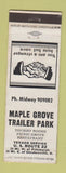 Matchbook Cover - Maple Grove Trailer Park Texaco oil gas OH?