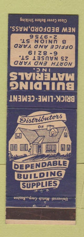 Matchbook Cover - Building Materials Inc New Bedford MA cement brick lime