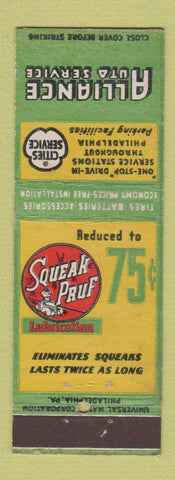 Matchbook Cover - Alliance Auto Service Philadelphia PA Cities oil gas WEAR