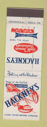 Matchbook Cover - Hackney's Restaurant Atlantic City NJ Miami FL