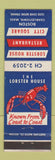 Matchbook Cover - Lobster House Restaurant Charlestown MA lobster