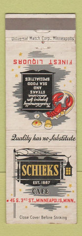 Matchbook Cover - Schieks Restaurant Minneapolis MN lobster WEAR