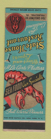 Matchbook Cover - State House Restaurant Philadelphia PA lobster