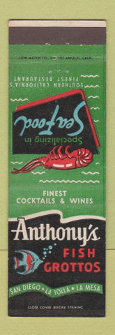 Matchbook Cover - Anthony's Fish Grotto San Diego La Jolla La Mesa CA
