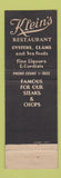 Matchbook Cover - Klein's Restaurant Seafood Pittsburgh PA fish feature
