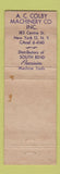 Matchbook Cover - South Bend Tools Lathes Drill Presses Milling IN 1956